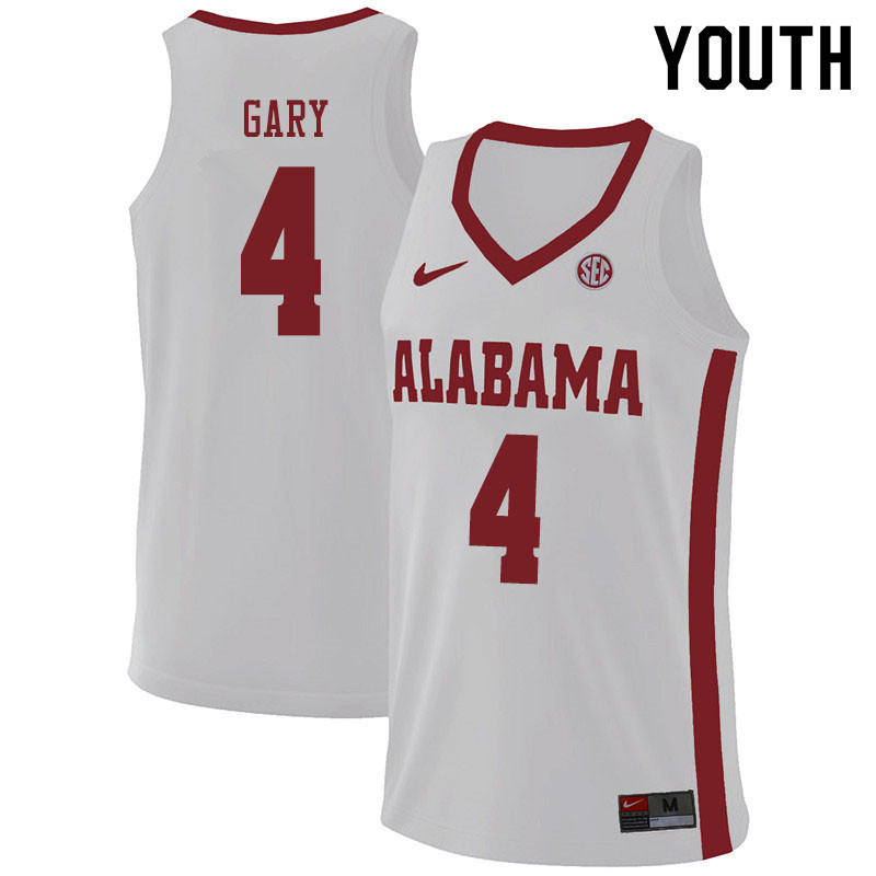 Youth #4 Juwan Gary Alabama Crimson Tide College Basketball Jerseys Sale-White